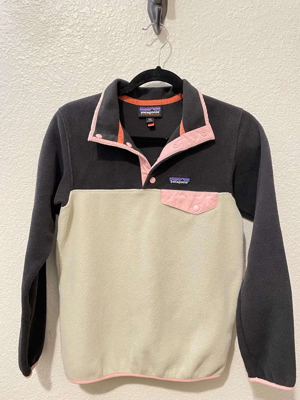 Patagonia Snap-T Fleece Pullover - Black, Cream & Pink Trim